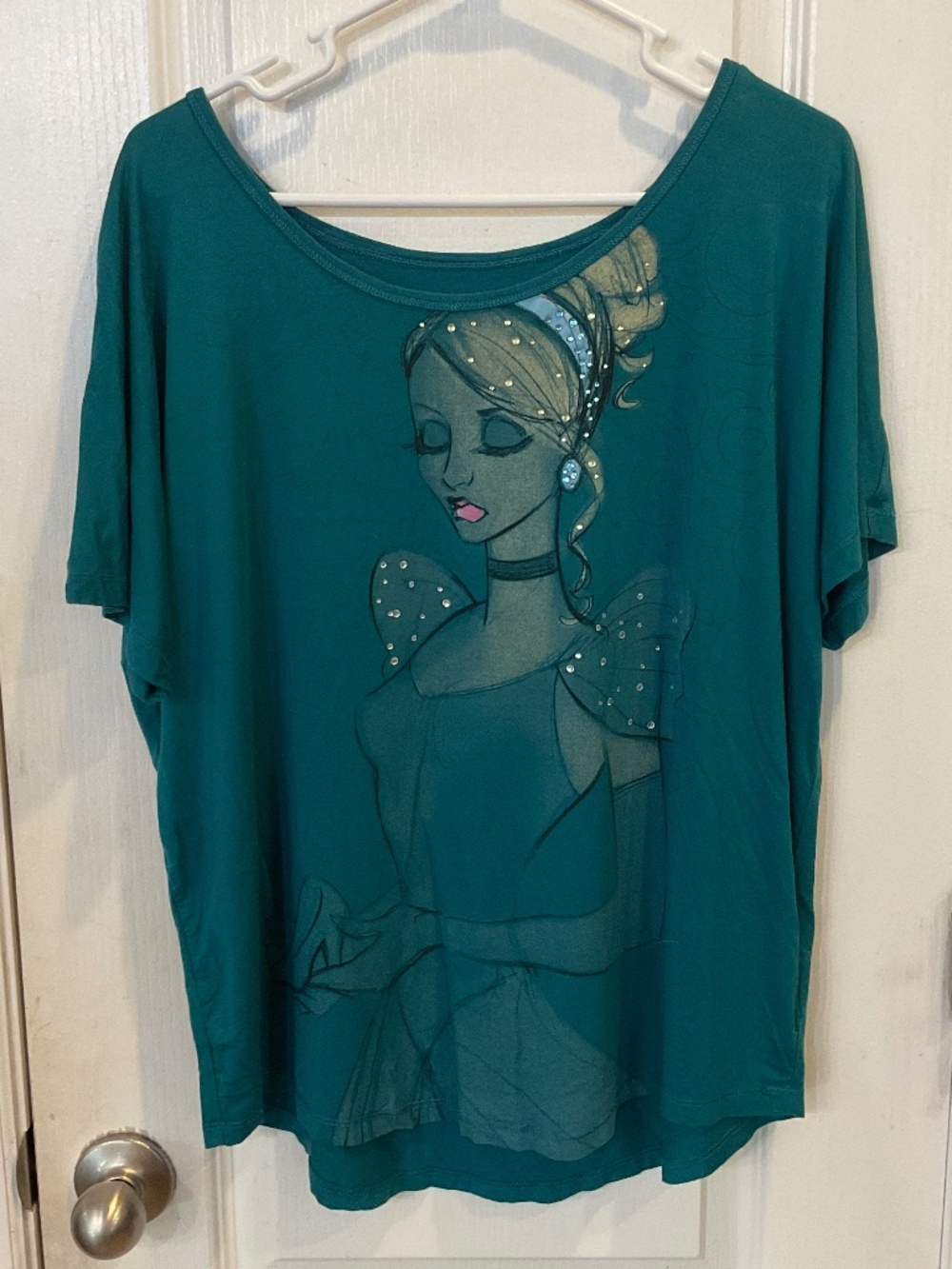 Disney World Teal Cinderella Rhinestone Short Sleeve T-Shirt - XL - LIKE NEW